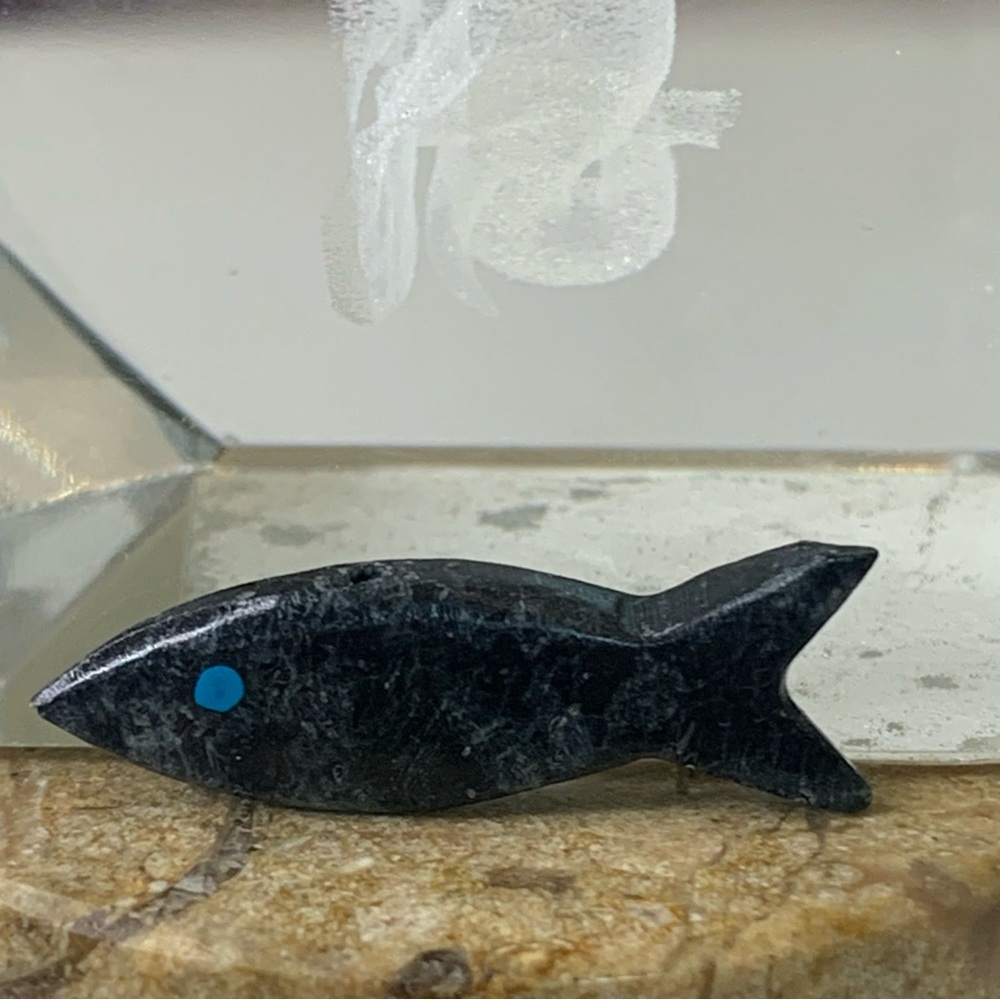 Zuni Style Fish Fetish Bead Drilled Black Stone Native American Animal Miniature